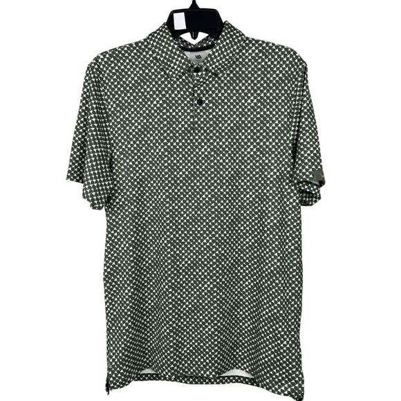 VRST Men's Mesh Print Golf Polo Optic Geo Mesh Green S - Picture 1 of 10